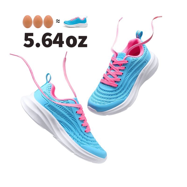 [Sparkle Glitter] Kids Lace-up Running Sneakers - BLUE HOT PINK - 3